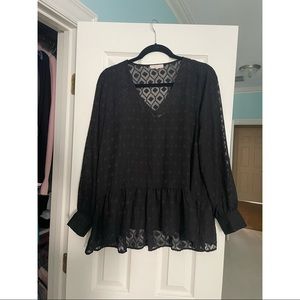 Halo Sheer Black Geometric Peplum Top